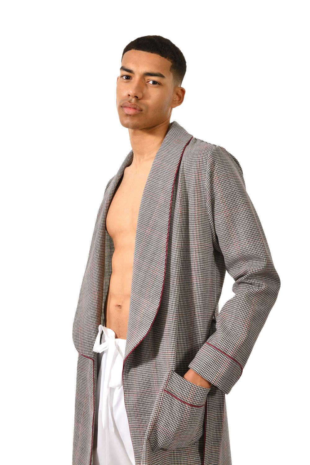 The Brandy in grey houndstouh worsted wool