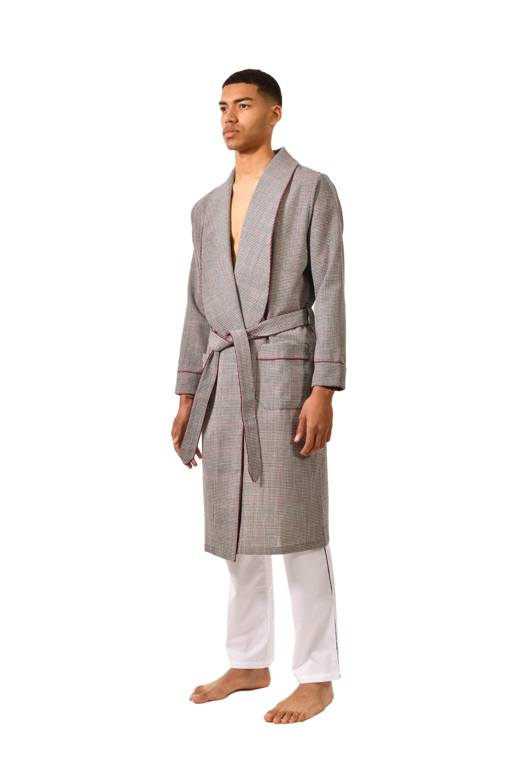 The Brandy in grey houndstouh worsted wool