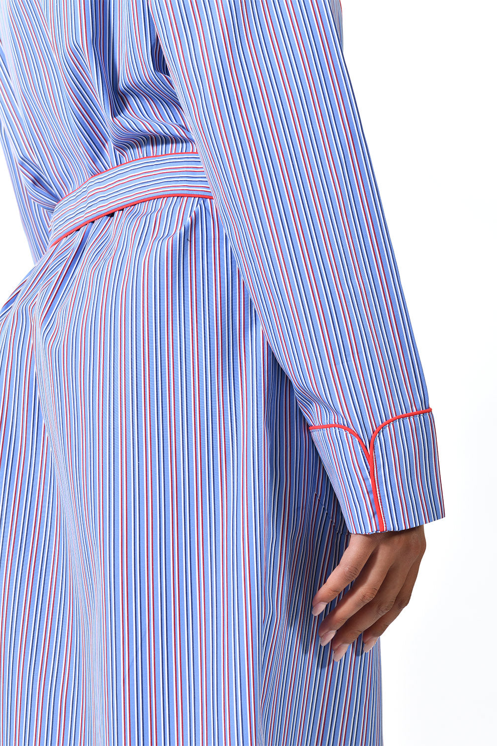 The Brandy in blue and red striped cotton broadcloth