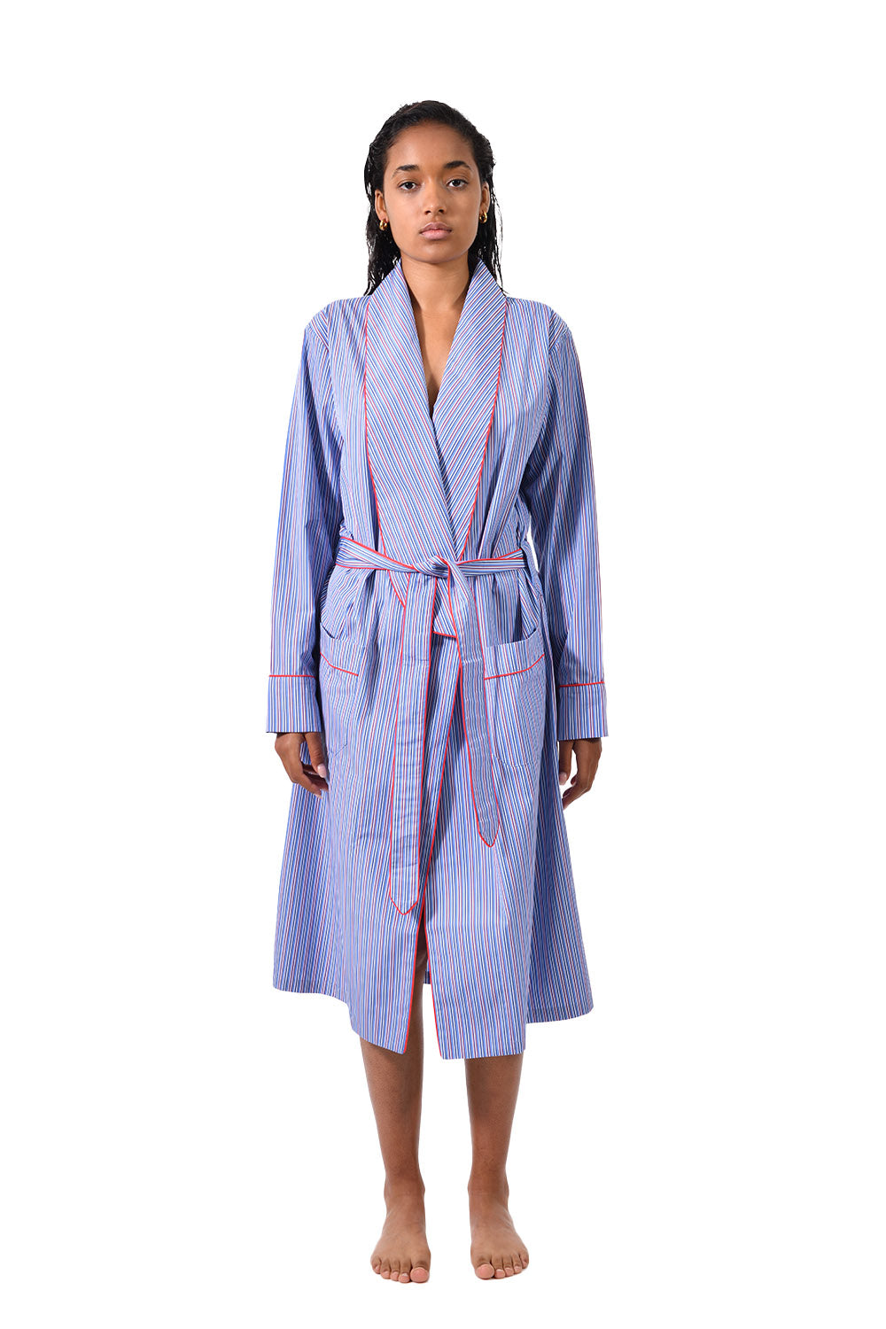 The Brandy in blue and red striped cotton broadcloth