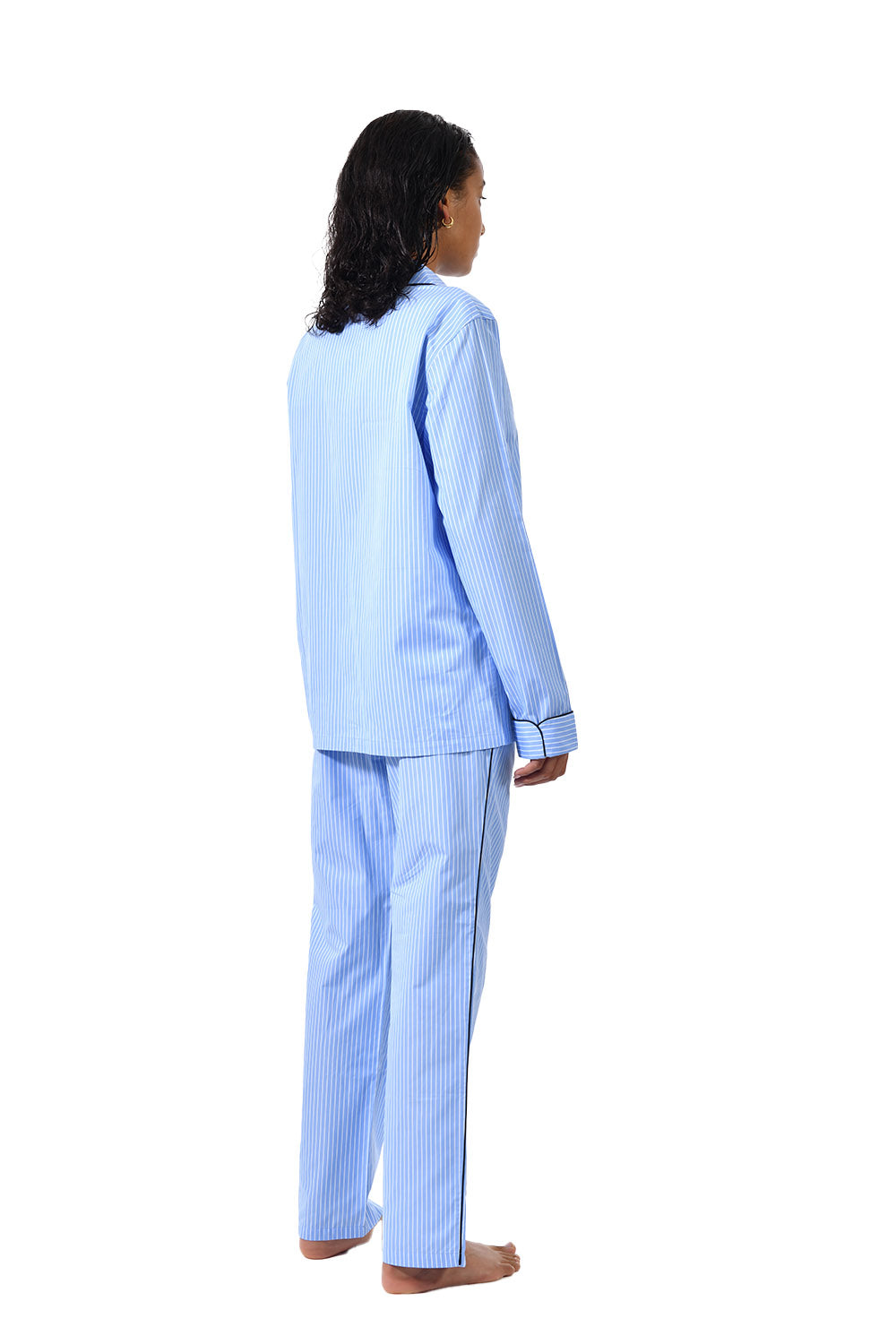 The Waldorf in blue striped cotton broadcloth