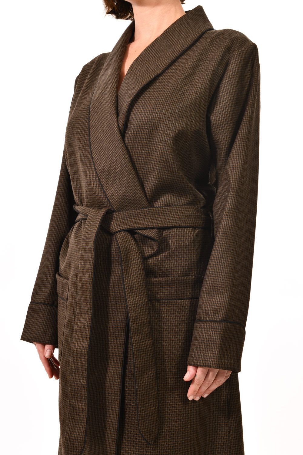 The Brandy in brown and black houndstooth worsted wool