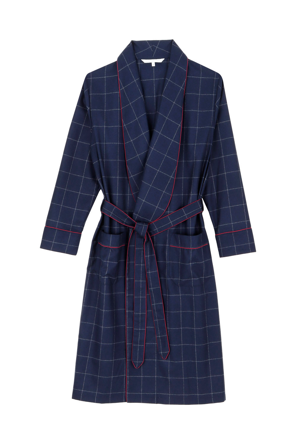 The Brandy in navy windowpane worsted wool