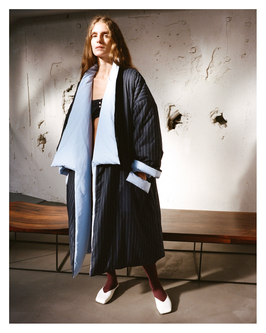 Le Edo en laine bleue marine et popeline de coton