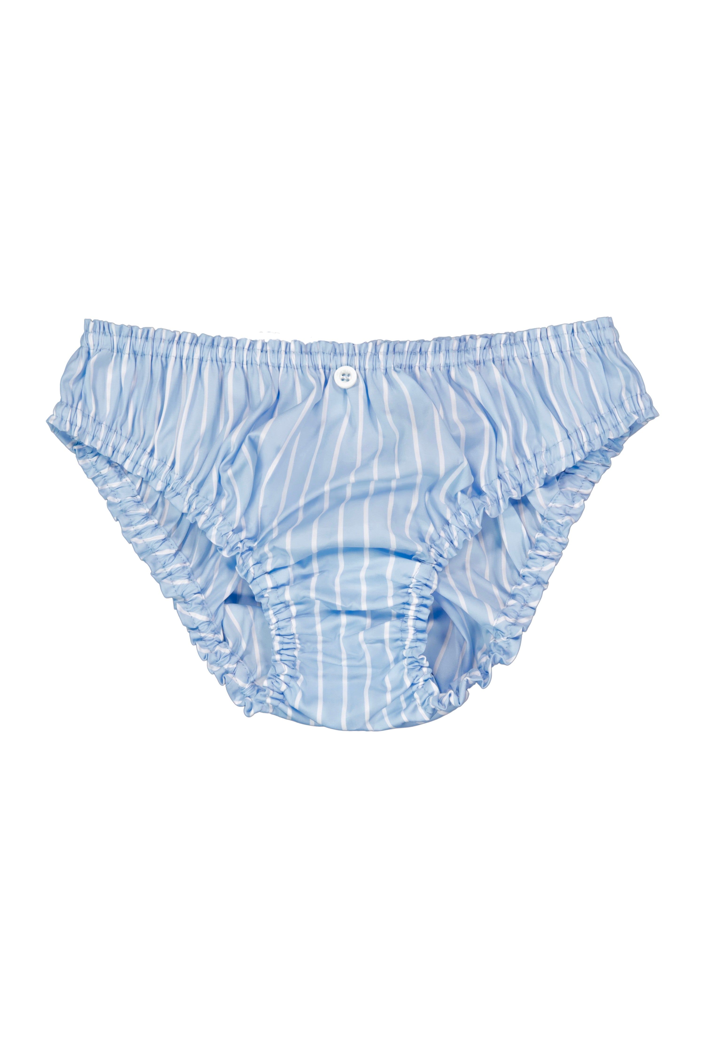 The Gina in large blue striped cotton broadcloth