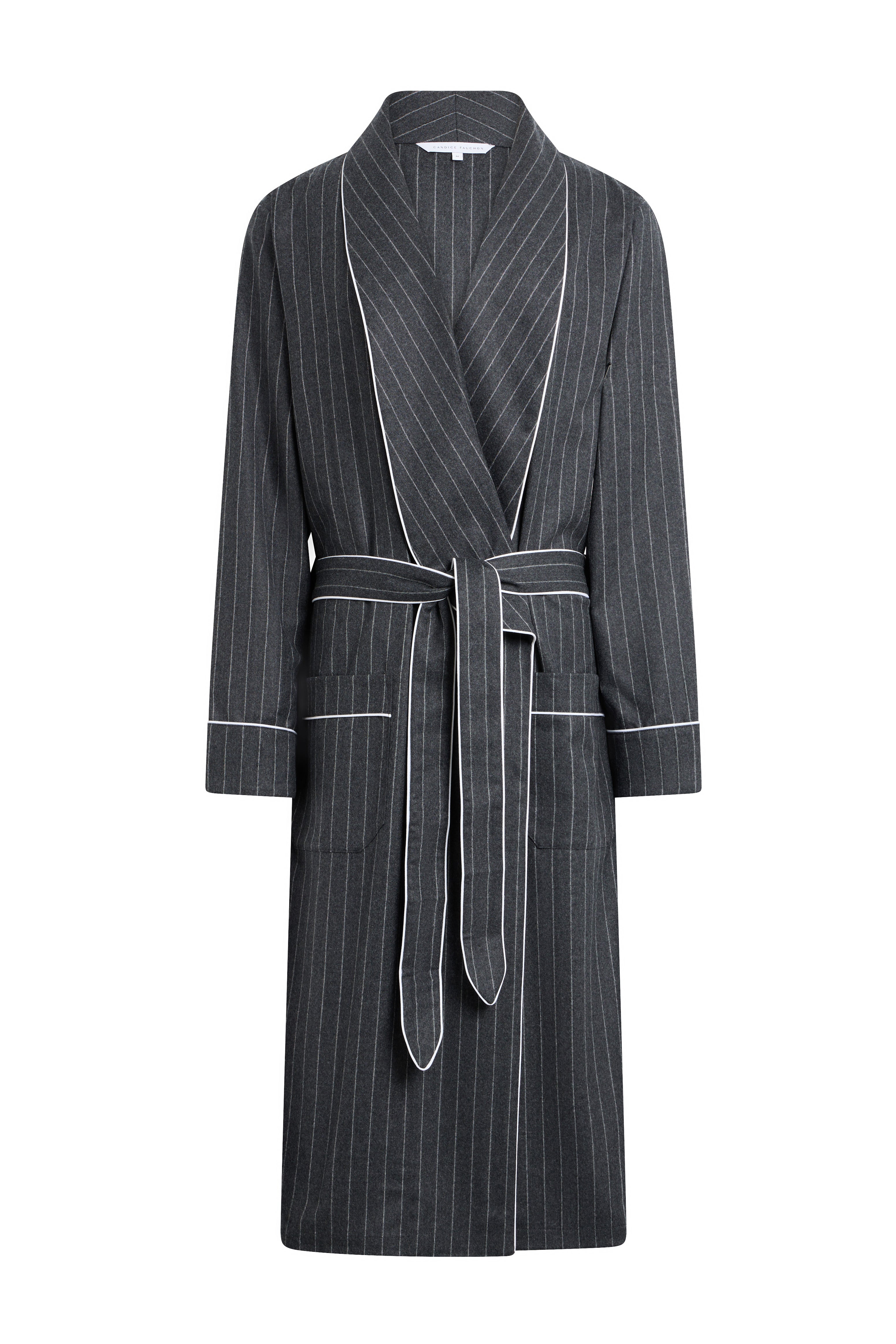 The Brandy in grey flannel wool with chalk stripes