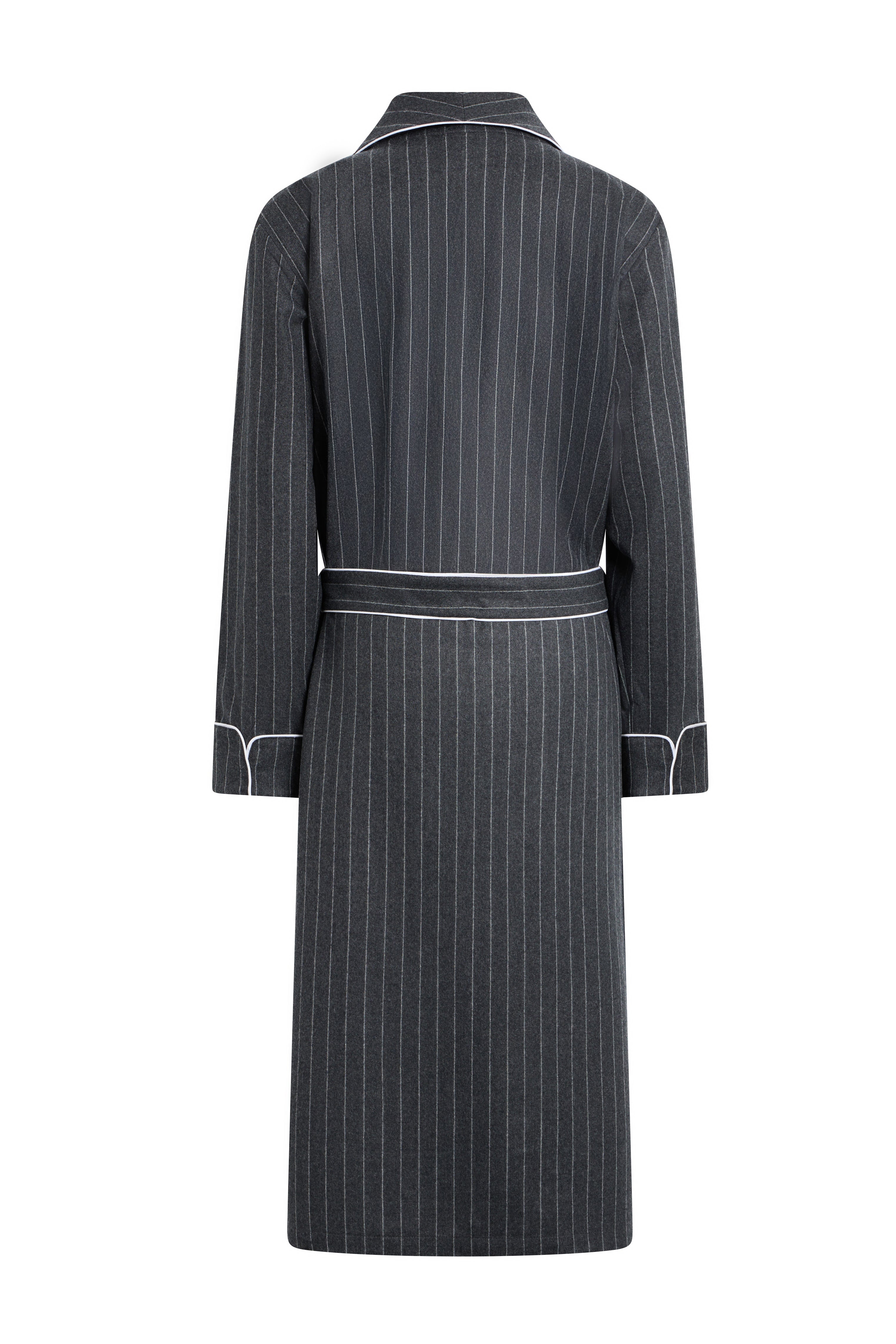 The Brandy in grey flannel wool with chalk stripes