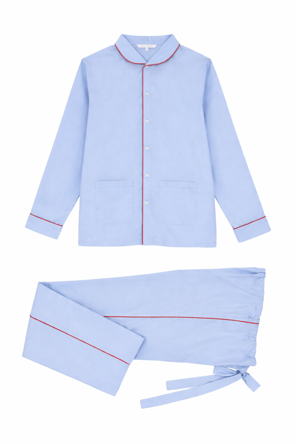 Le Waldorf en popeline de coton bleu ciel passepoil rouge