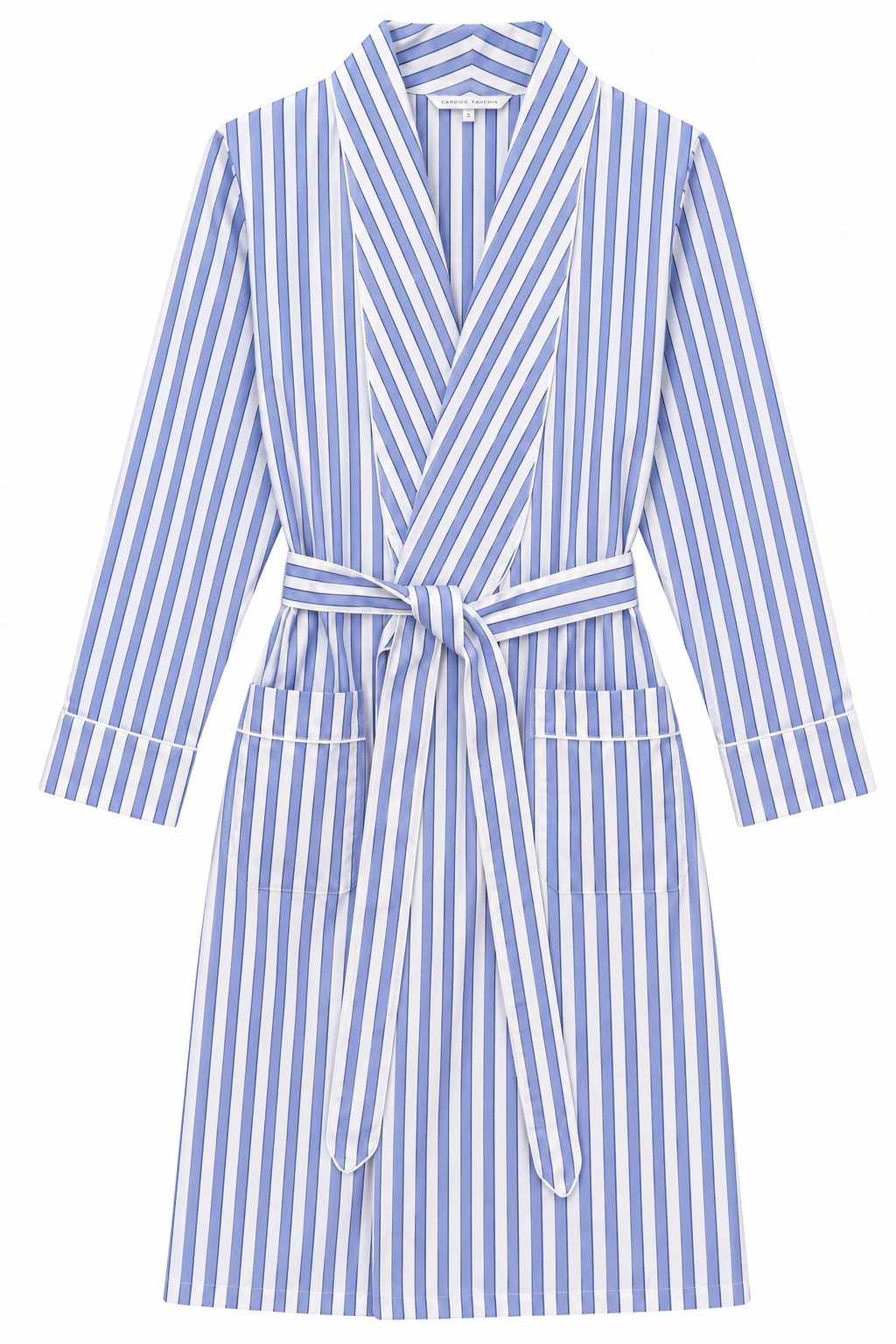 The Brandy in large blue striped cotton poplin