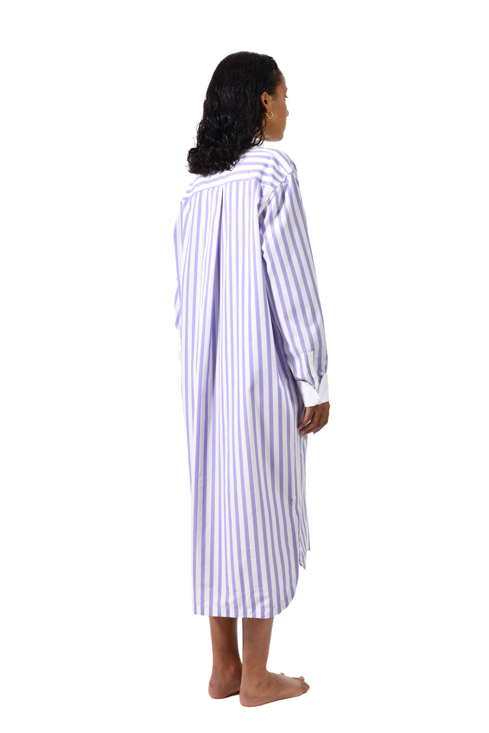 The Eddie in striped lilac and white cotton broadcloth 