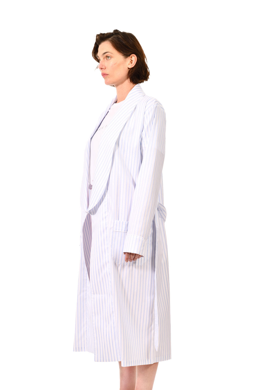 The Brandy in white poplin cotton with blue stripes