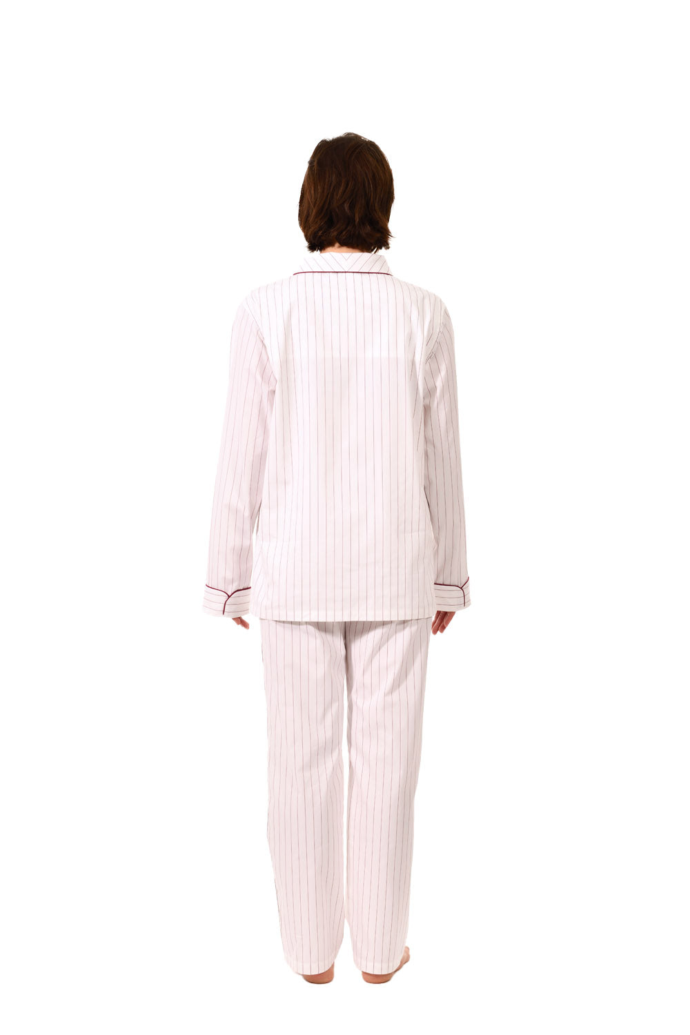 The Waldorf in white striped burgundy cotton broadcloth 
