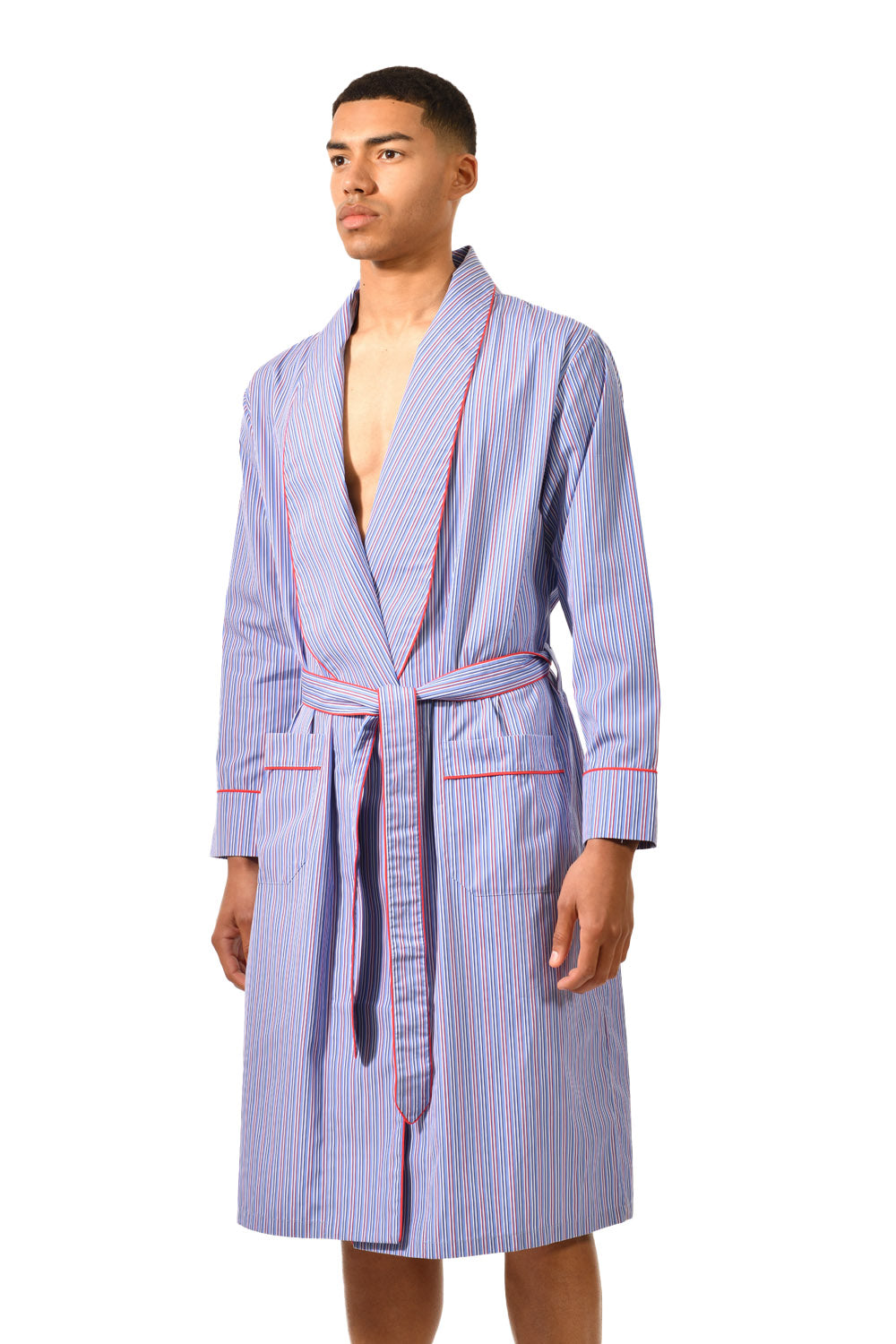 The Brandy in blue and red striped cotton broadcloth