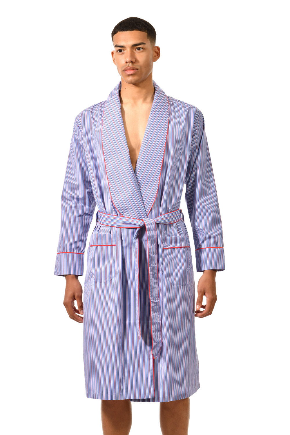 The Brandy in blue and red striped cotton broadcloth