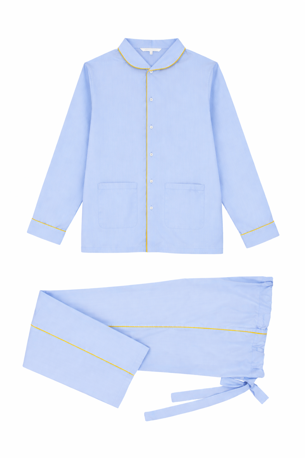 Le Waldorf en popeline de coton bleu ciel passepoil jaune