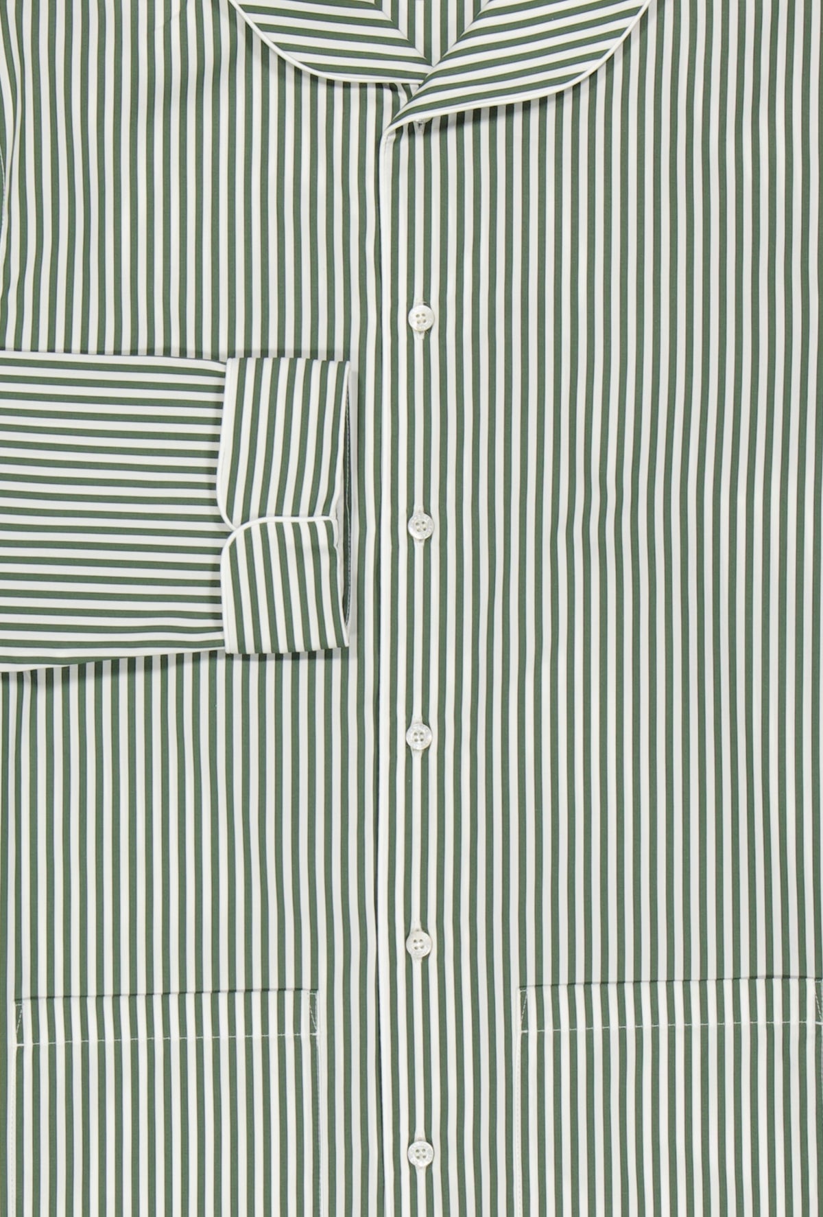The Waldorf in blue striped cotton poplin with burgundy piping