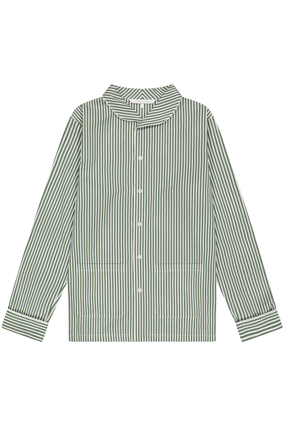 The Waldorf in blue striped cotton poplin with burgundy piping