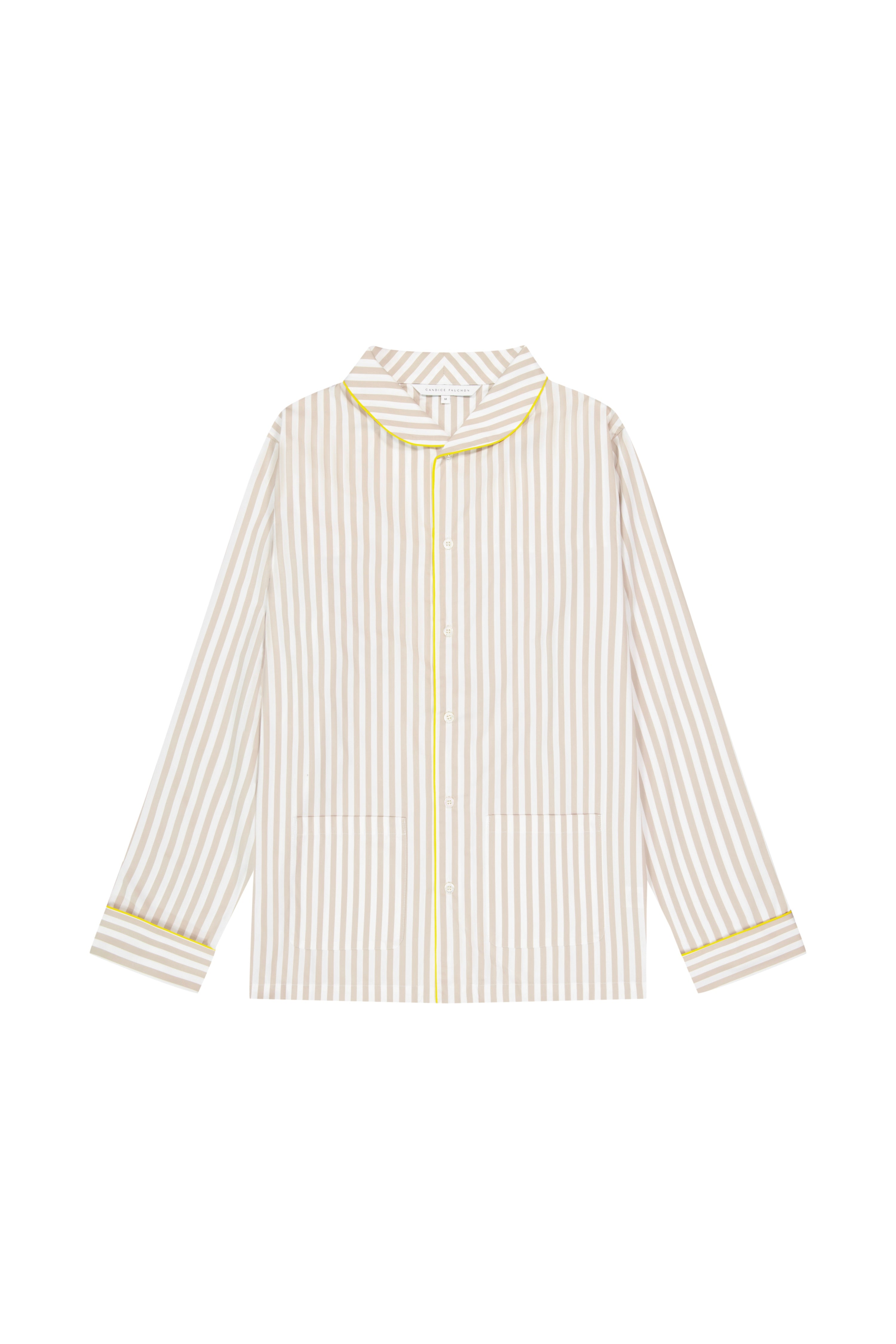 The Waldorf in beige striped cotton broadcloth 