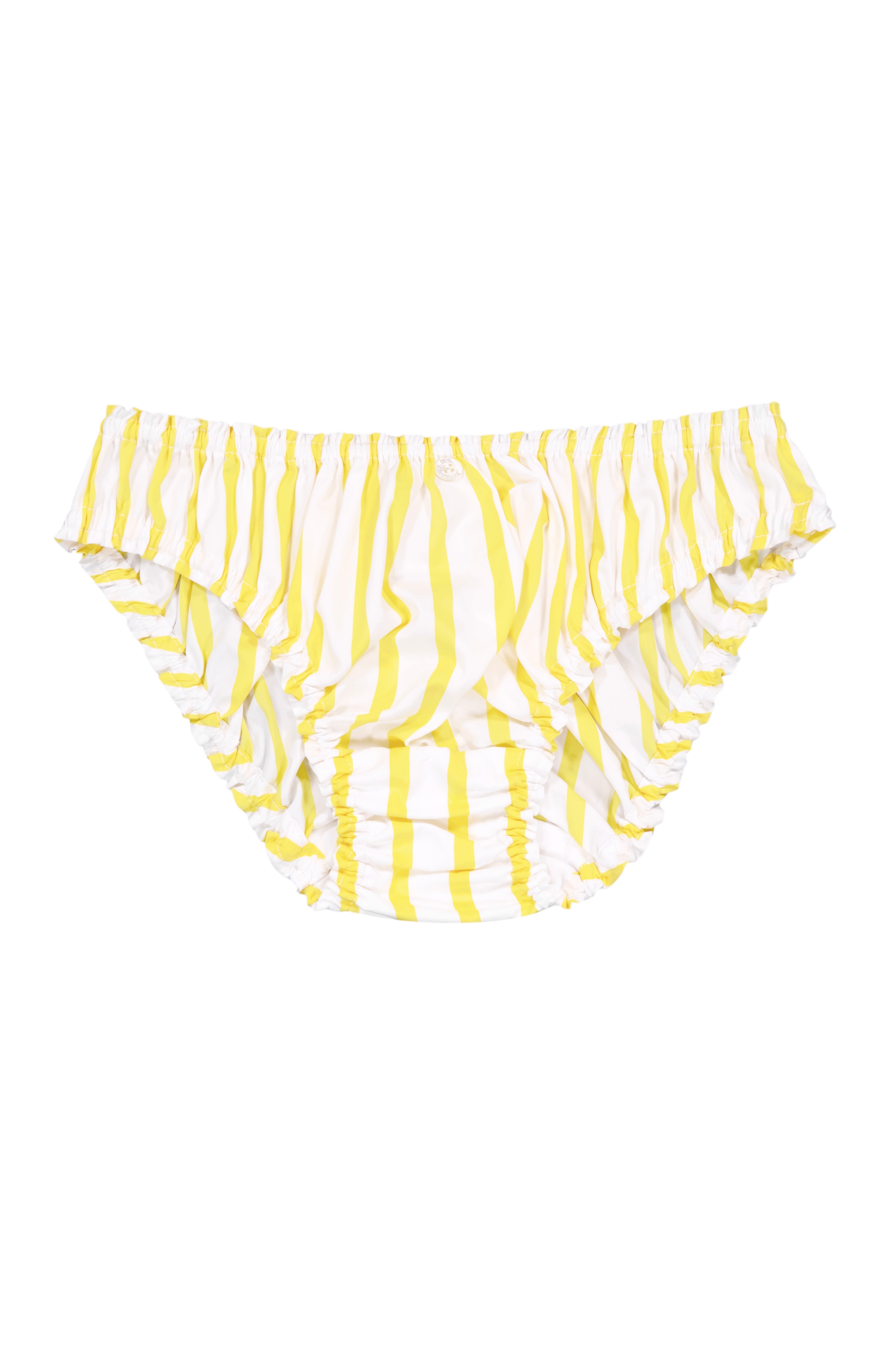 The Gina in large yellow striped cotton broadcloth