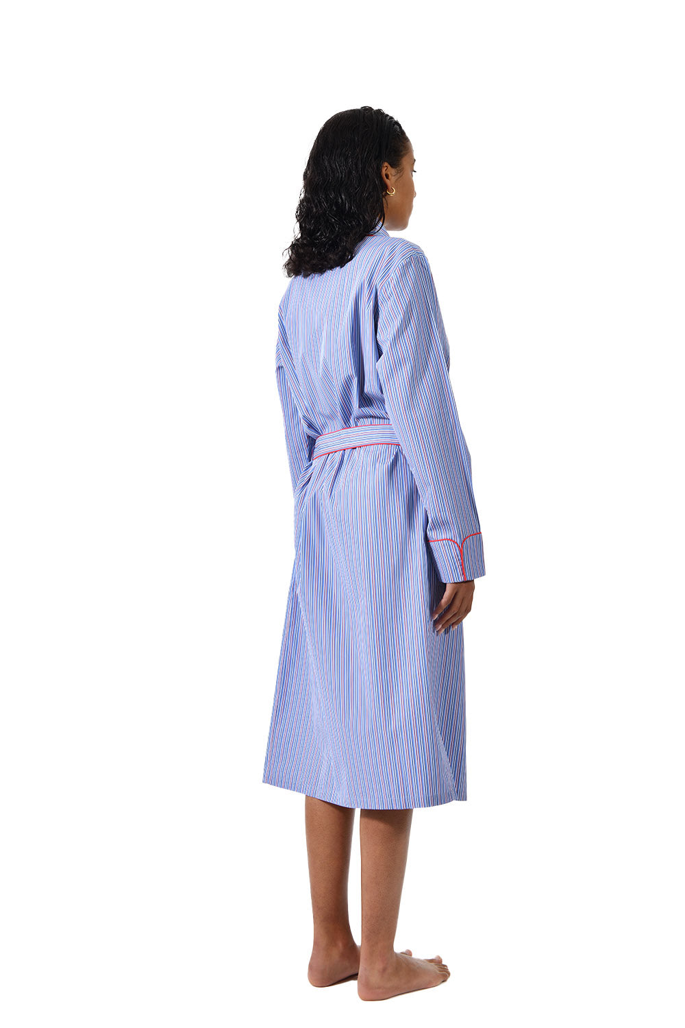 The Brandy in blue and red striped cotton broadcloth