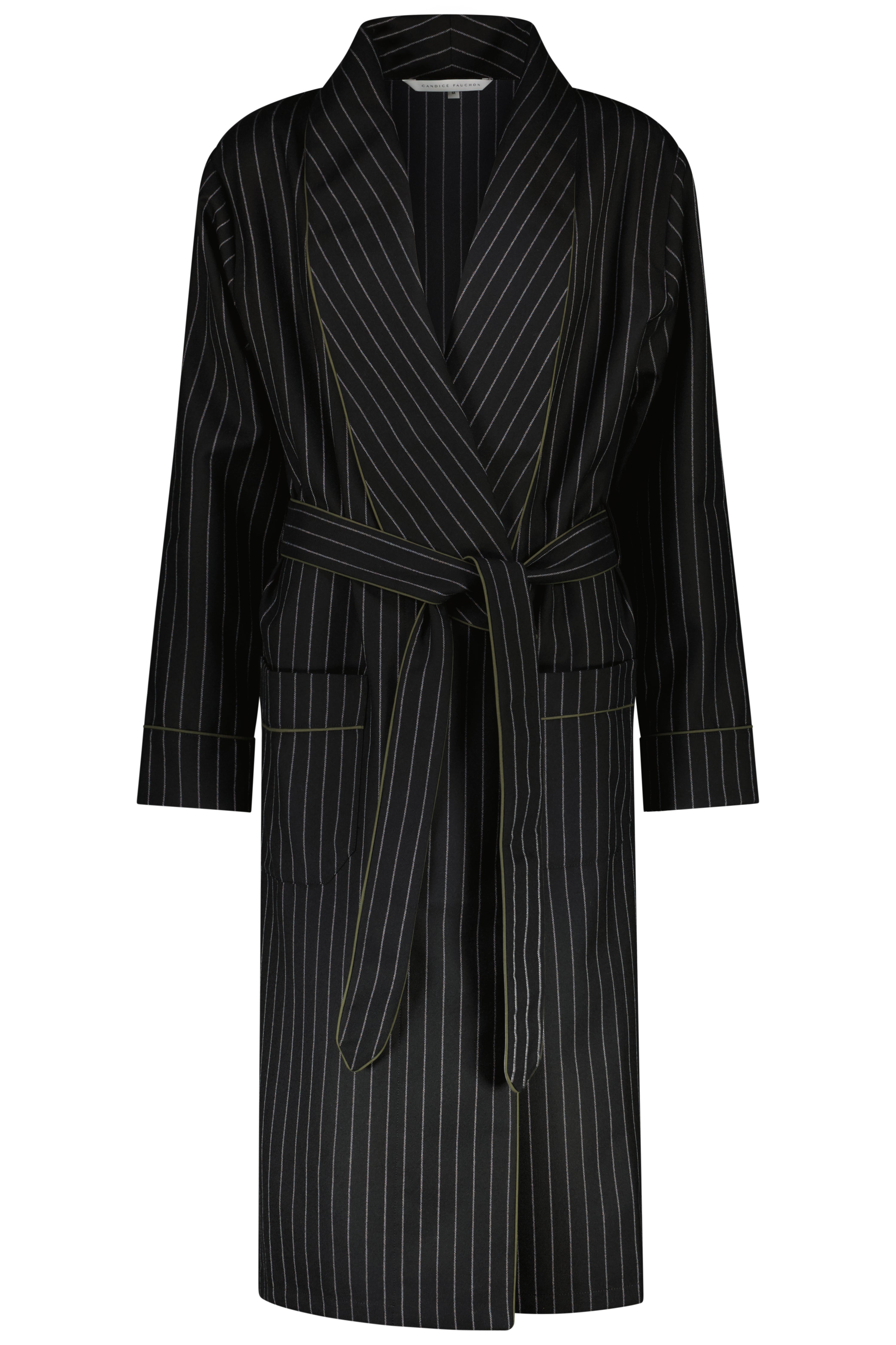 The Brandy in black pinstripe wool suiting