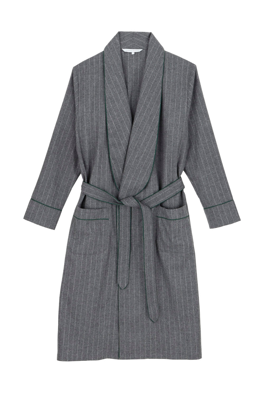 The Brandy in grey chalk stripe wool and cashmere