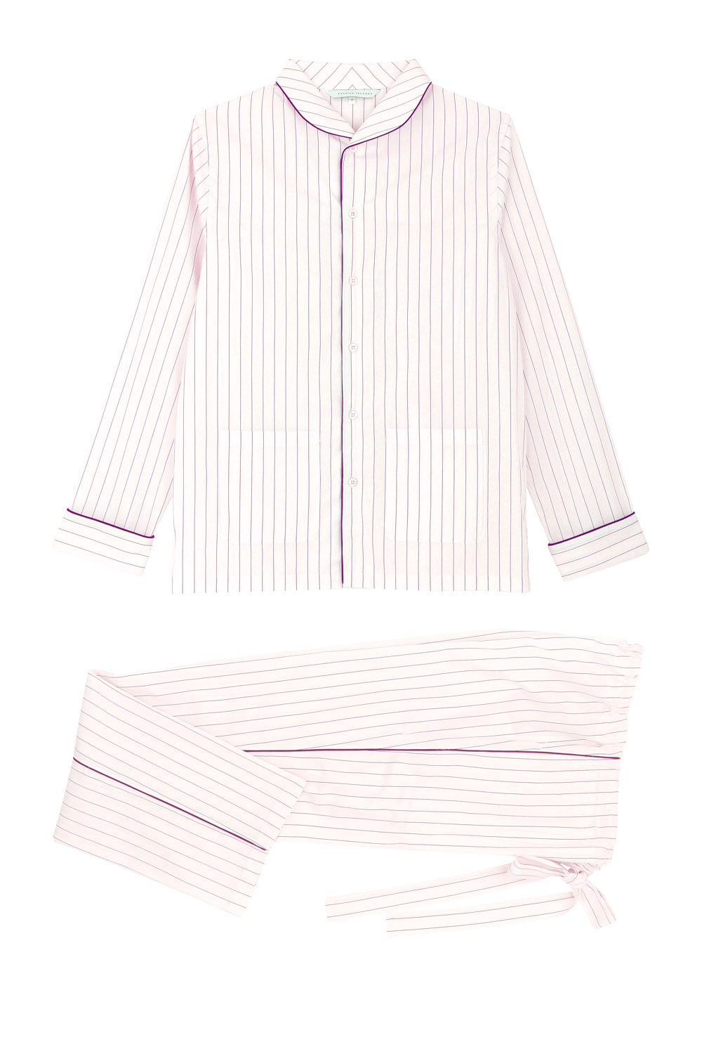 The Waldorf in white striped burgundy cotton broadcloth 