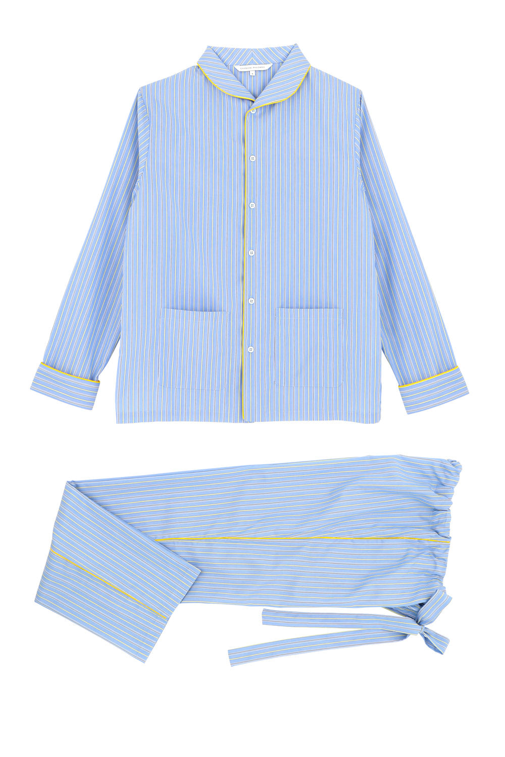 The Waldorf in blue striped yellow cotton broadcloth 