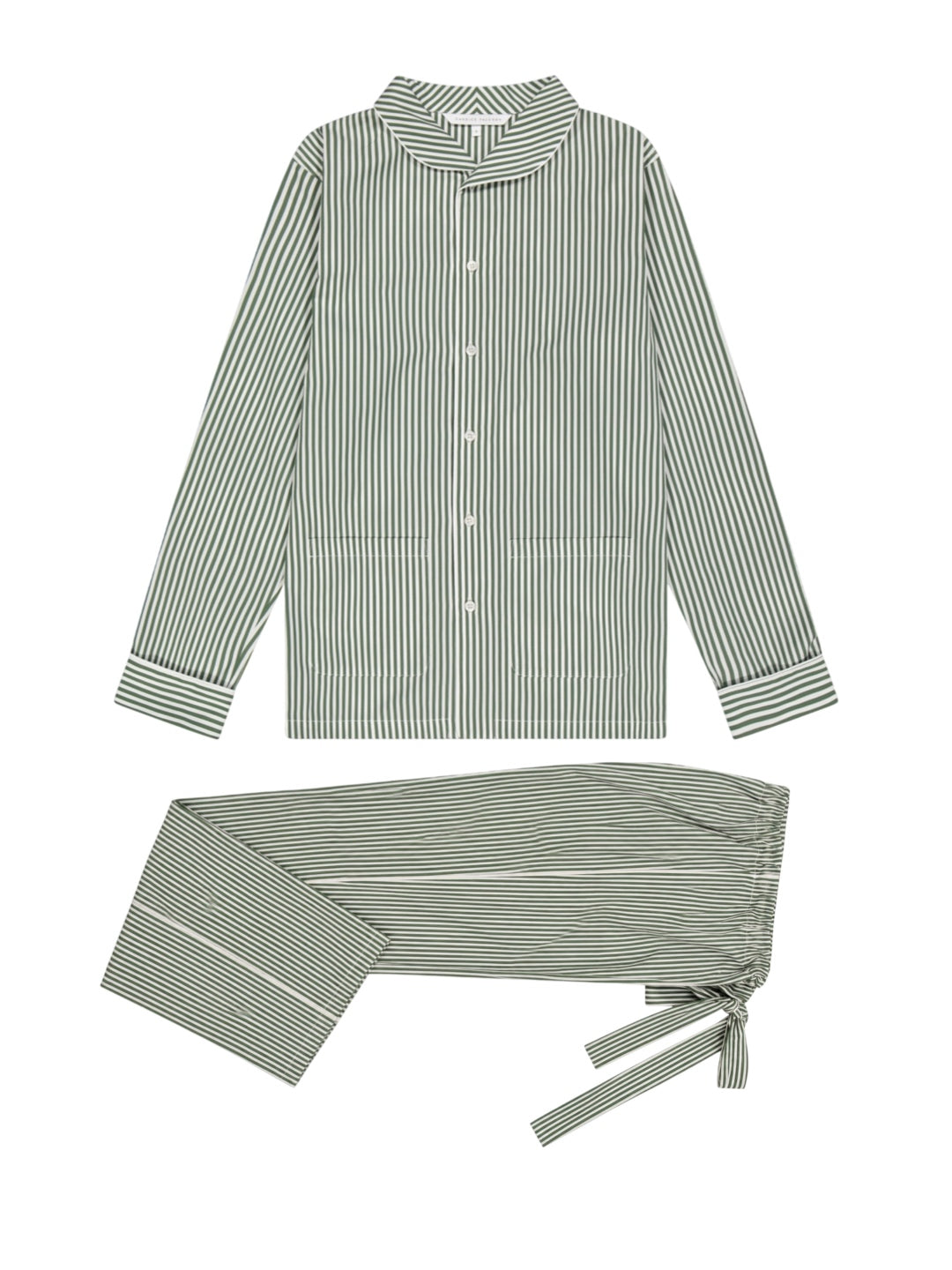 The Waldorf in blue striped cotton poplin with burgundy piping