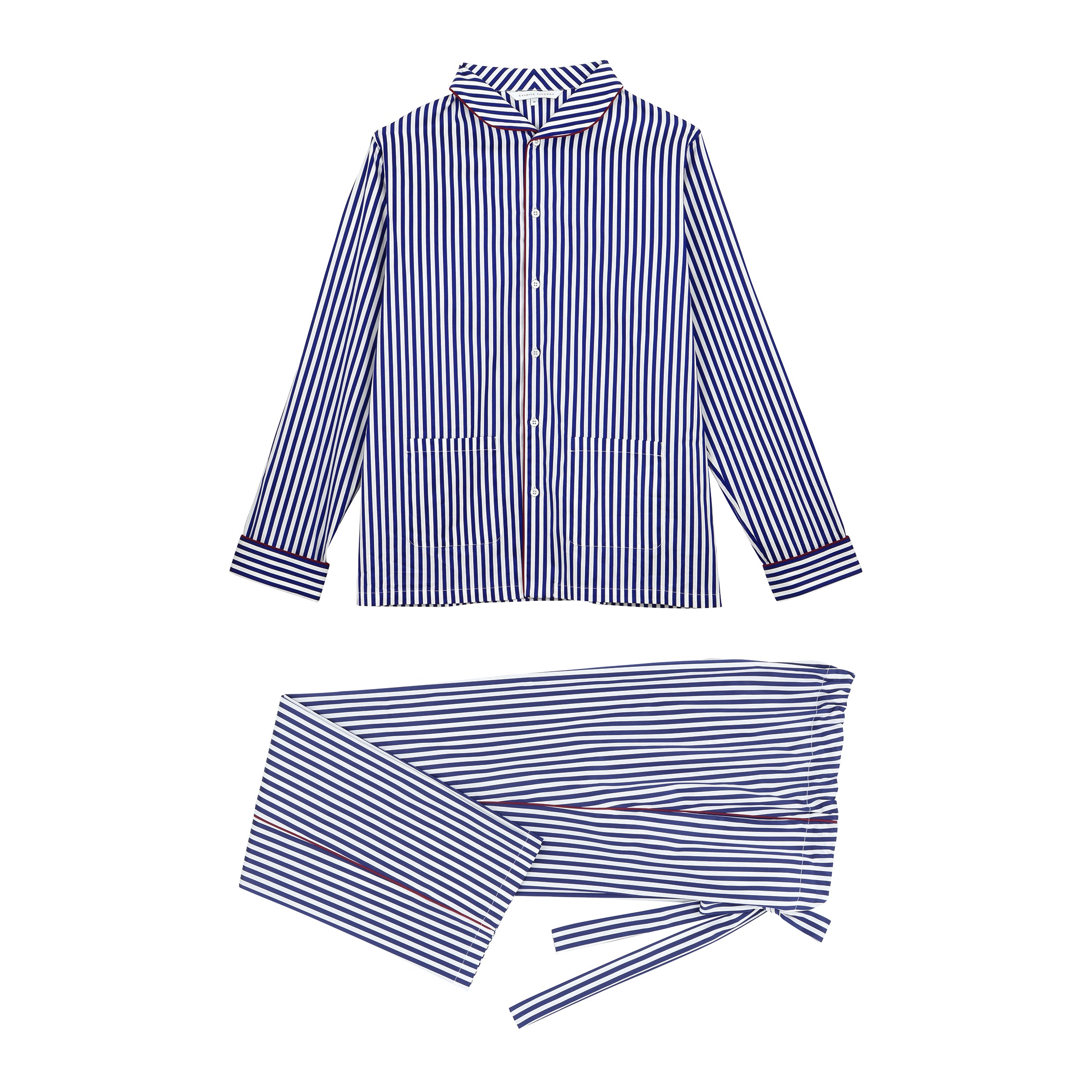 The Waldorf in striped midnight blue cotton broadcloth